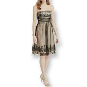 DAVID'S BRIDAL BLACK & NUDE STRAPLESS TULLE DRESS W/CAVIAR BEADING SZ.2 EUC